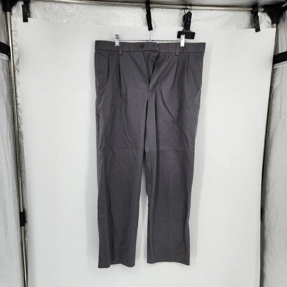 Nordstrom Mens 35x30 Cotton Shop Classics Smartcare Gray Pleated Dress Pants